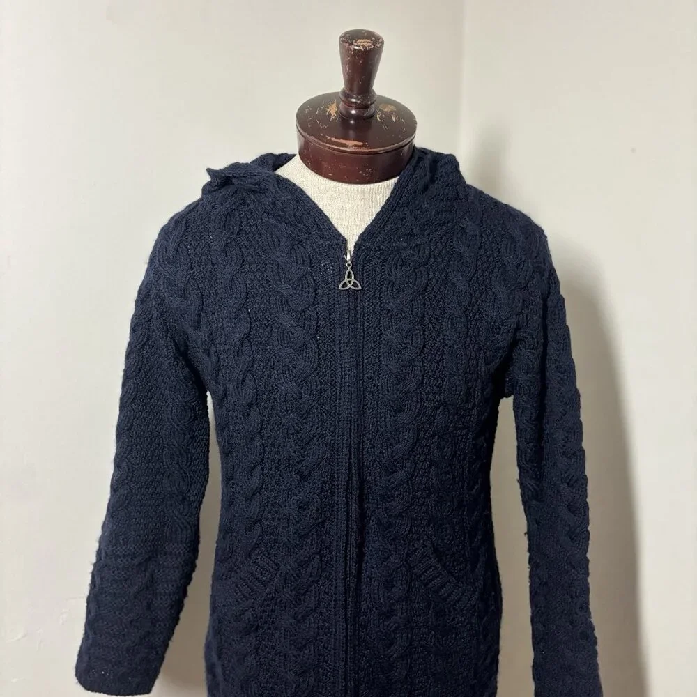 Aran Crafts $199 Fisher Sweater‎ Cable Knit Merino Wool Celtic Zip Cardigan S